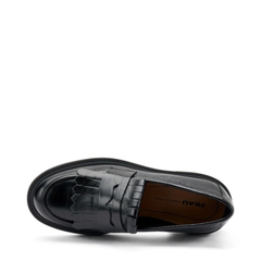 Frau 79Q4 Mocassini in Pelle Stropicciata con Frangia Donna Nero