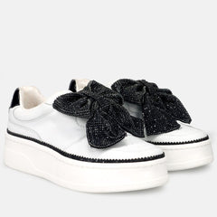 Tosca Blu Sneaker Megan in Pelle con Fiocco di Strass Bianco/Nero