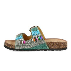 Uma Parker Sandalo Doppia Fascia Green con Pietre e Perline