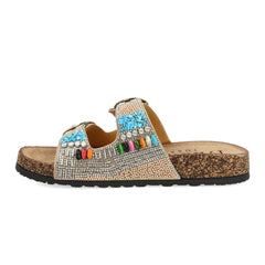 Uma Parker Sandalo Doppia Fascia Nude con Pietre e Perline