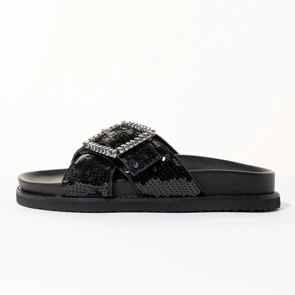 Inuovo Ciabatta con Paillettes Black