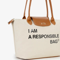 V73 Borsa Shopping Donna Off White/Cuoio