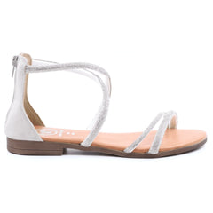 DiciottoPiù Sandalo con Chiusura Cerniera e Strass Argento