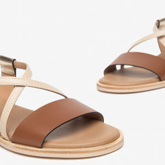 NeroGiardini Sandalo in Pelle Cognac/Lino