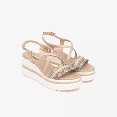 NeroGiardini Sandalo in Pelle e Materiale Tecnico Ecru/T.Moro