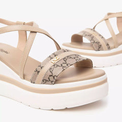 NeroGiardini Sandalo in Pelle e Materiale Tecnico Ecru/T.Moro