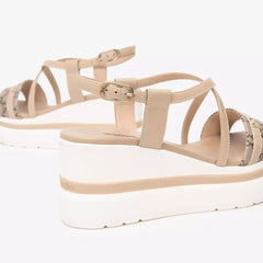 NeroGiardini Sandalo in Pelle e Materiale Tecnico Ecru/T.Moro