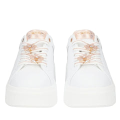 Tosca Blu Sneakers Elettra con Fiori in Strass Bianco/Cipria