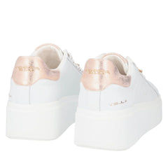 Tosca Blu Sneakers Elettra con Fiori in Strass Bianco/Cipria