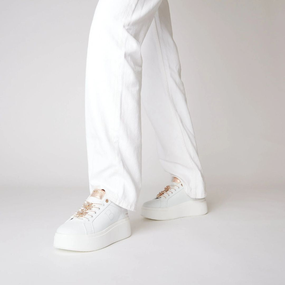 Tosca Blu Sneakers Elettra con Fiori in Strass Bianco/Cipria