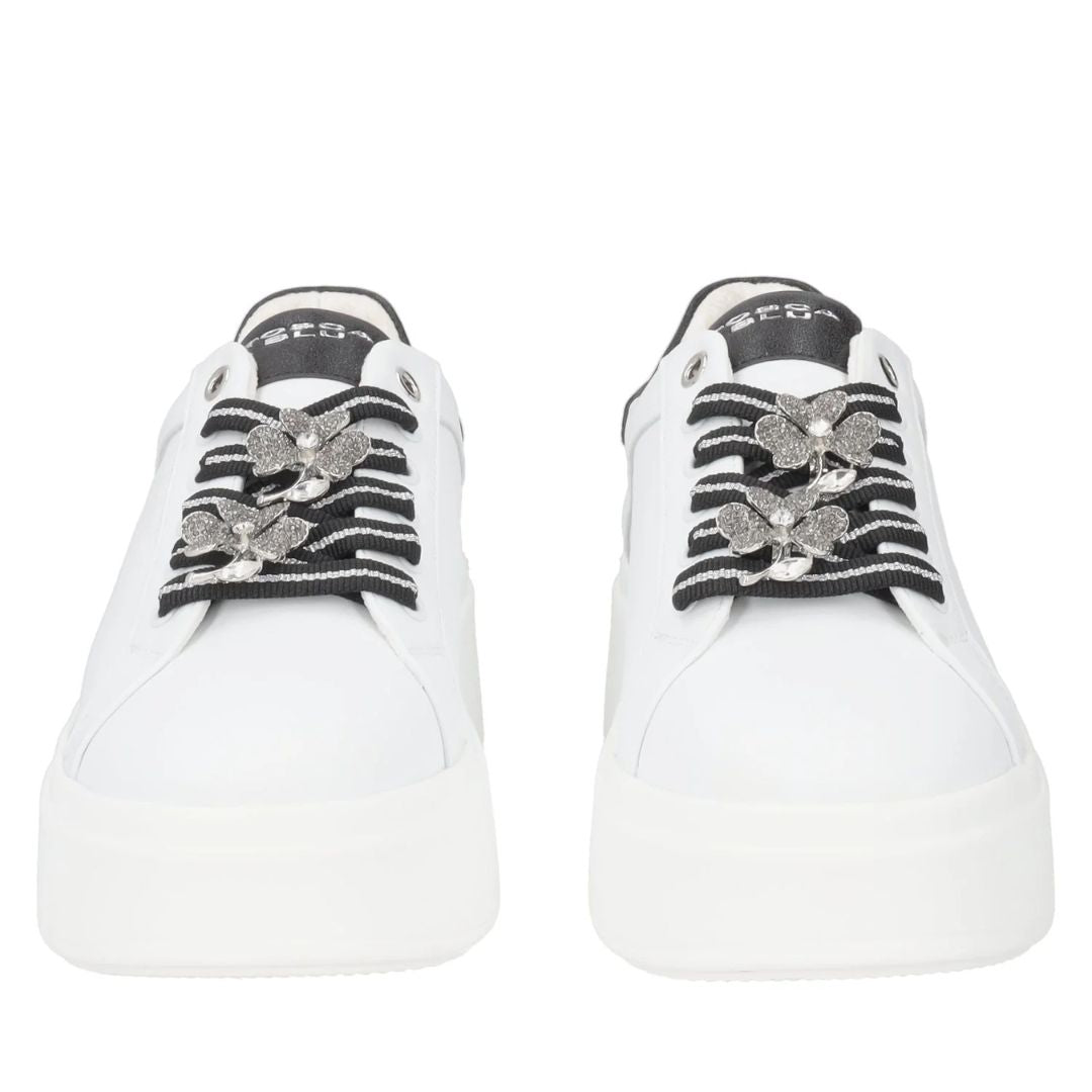 Tosca Blu Sneakers Elettra con Fiori in Strass Bianco/Nero