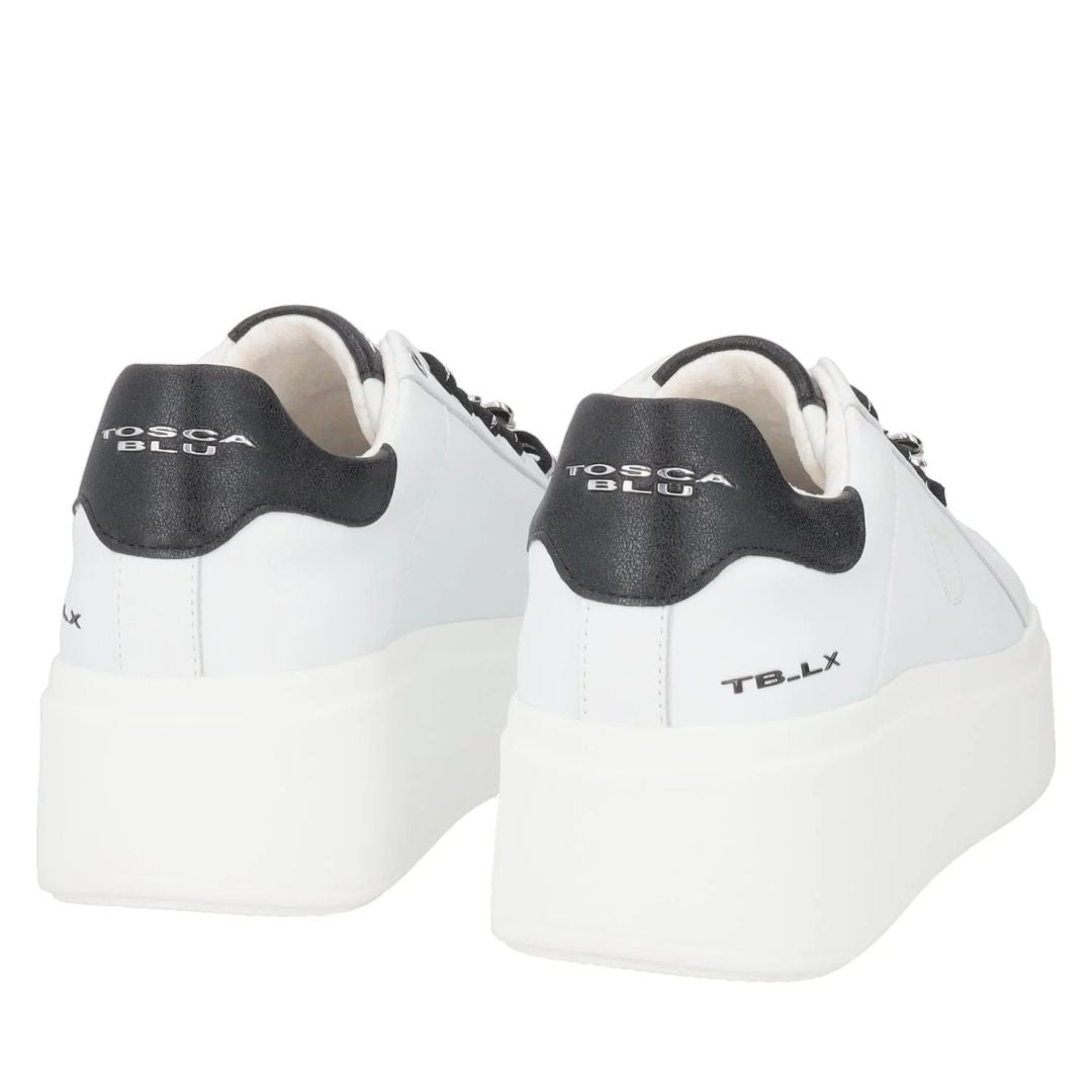 Tosca Blu Sneakers Elettra con Fiori in Strass Bianco/Nero