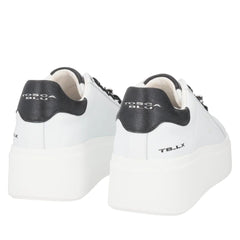 Tosca Blu Sneakers Elettra con Fiori in Strass Bianco/Nero