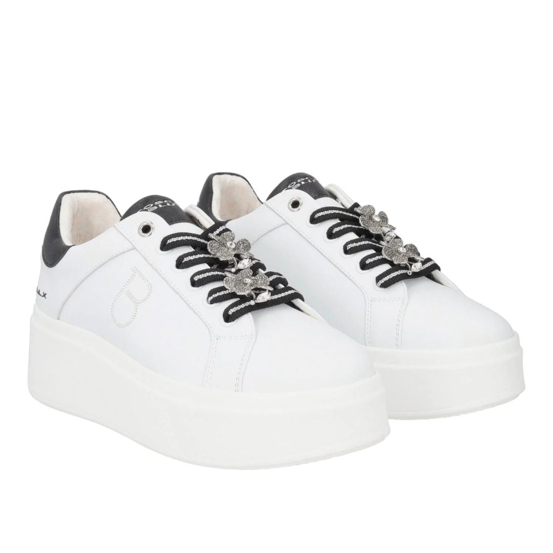 Tosca Blu Sneakers Elettra con Fiori in Strass Bianco/Nero