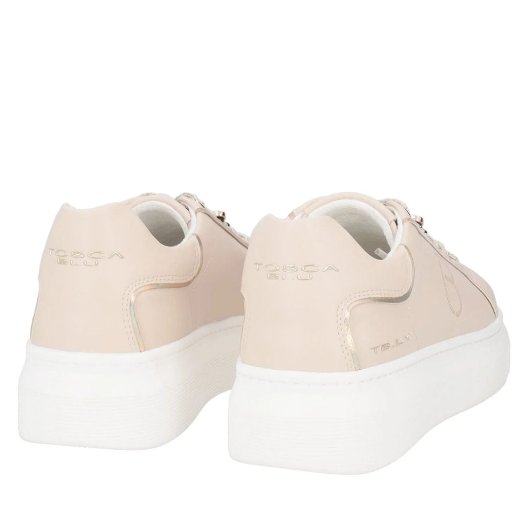 Tosca Blu Sneakers Fenice in Pelle con Farfalla Beige