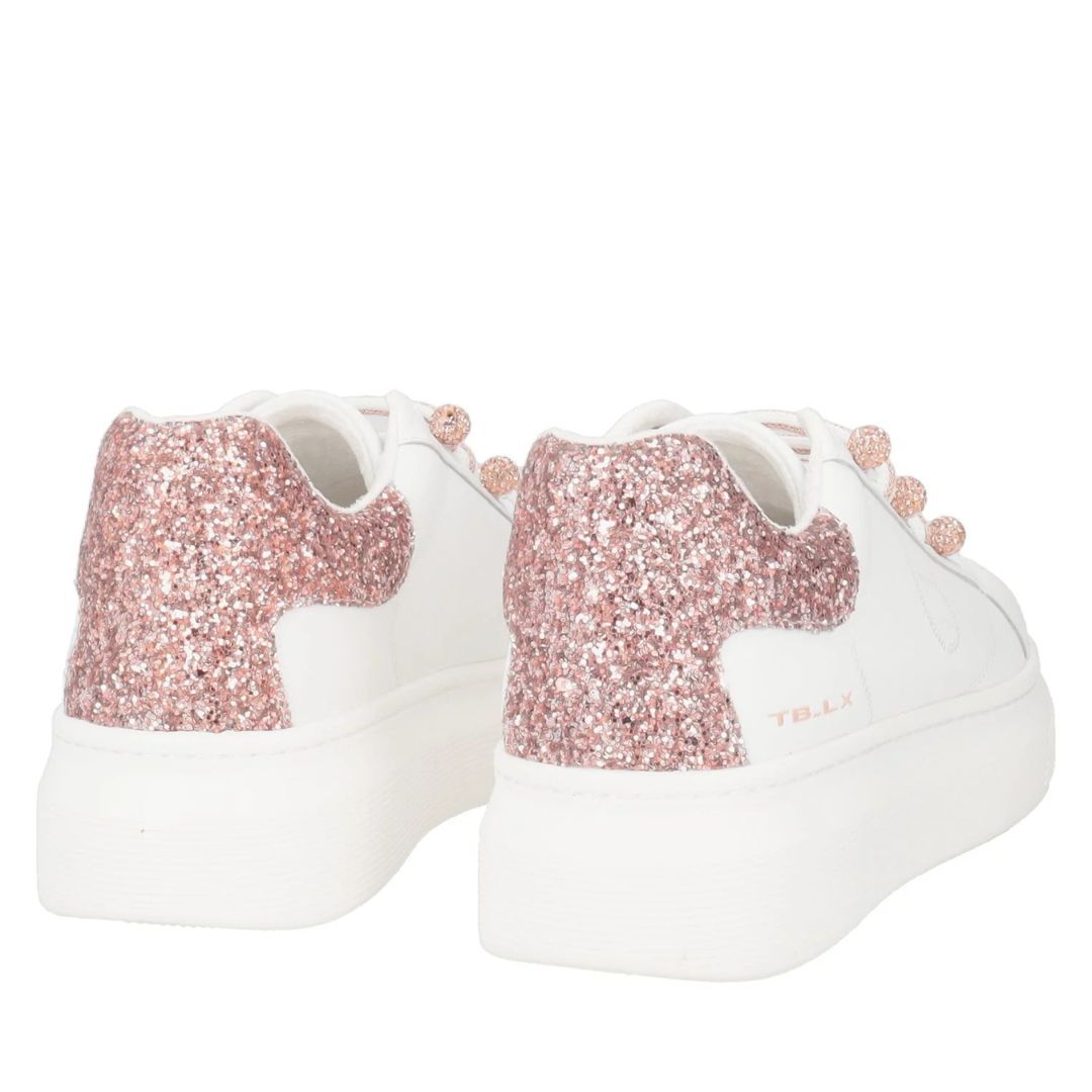Tosca Blu Sneakers Fenice con Perle in Microstrass Bianco/Cipria