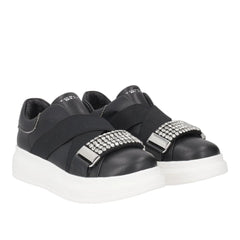 Tosca Blu Sneaker Juliette in Pelle Nera con Accessorio in Strass