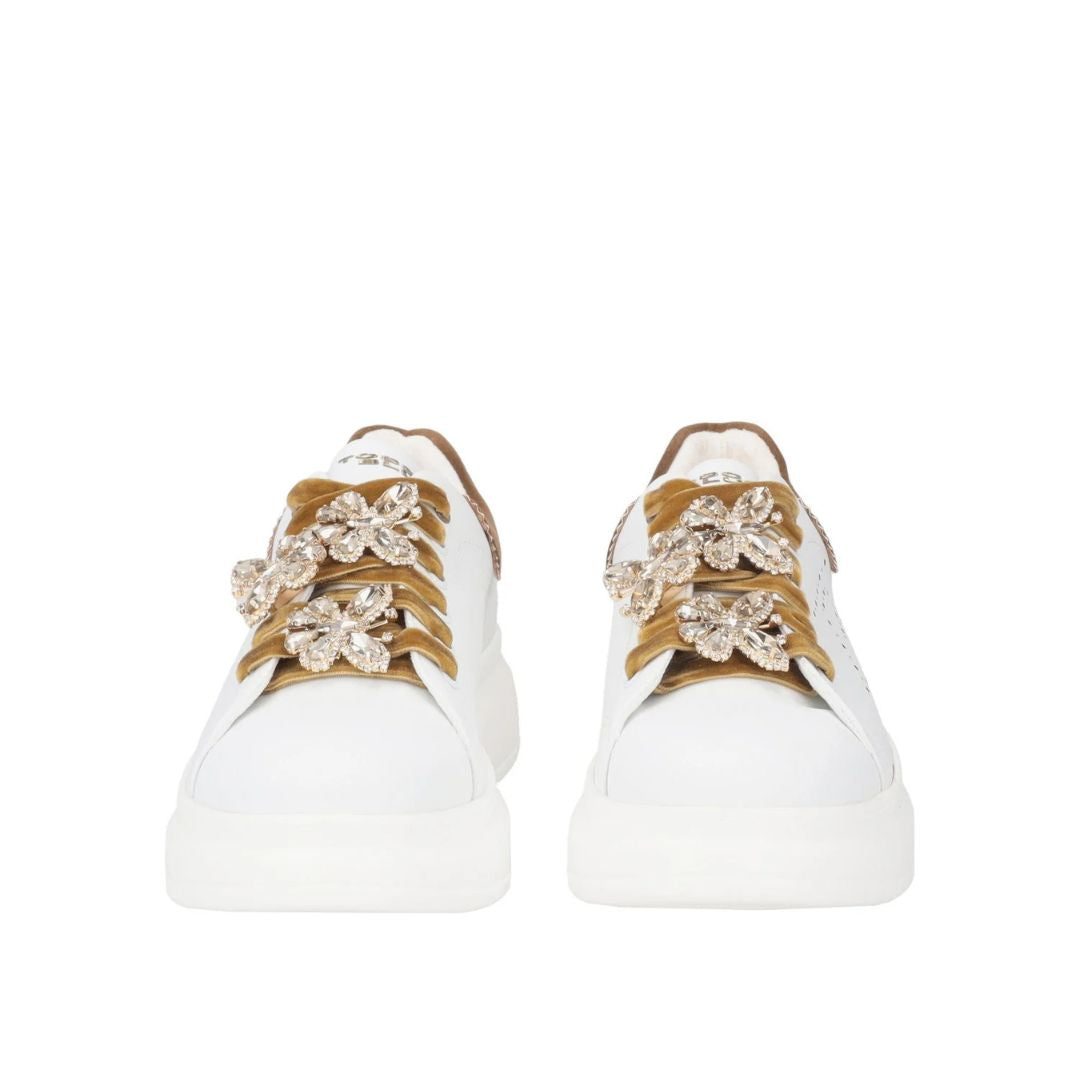 Tosca Blu Sneaker Juliette con Farfalle Gioiello Bianco/Bronzo