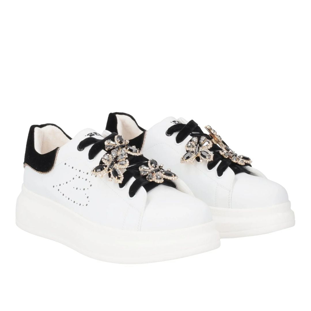 Tosca Blu Sneaker Juliette con Farfalle Gioiello Bianco/Nero