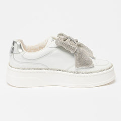 Tosca Blu Sneaker Megan in Pelle con Fiocco di Strass Bianco/Argento