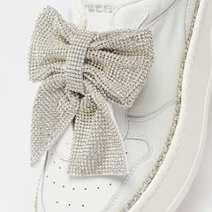 Tosca Blu Sneaker Megan in Pelle con Fiocco di Strass Bianco/Argento