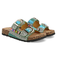 Uma Parker Sandalo Doppia Fascia Green con Pietre e Perline