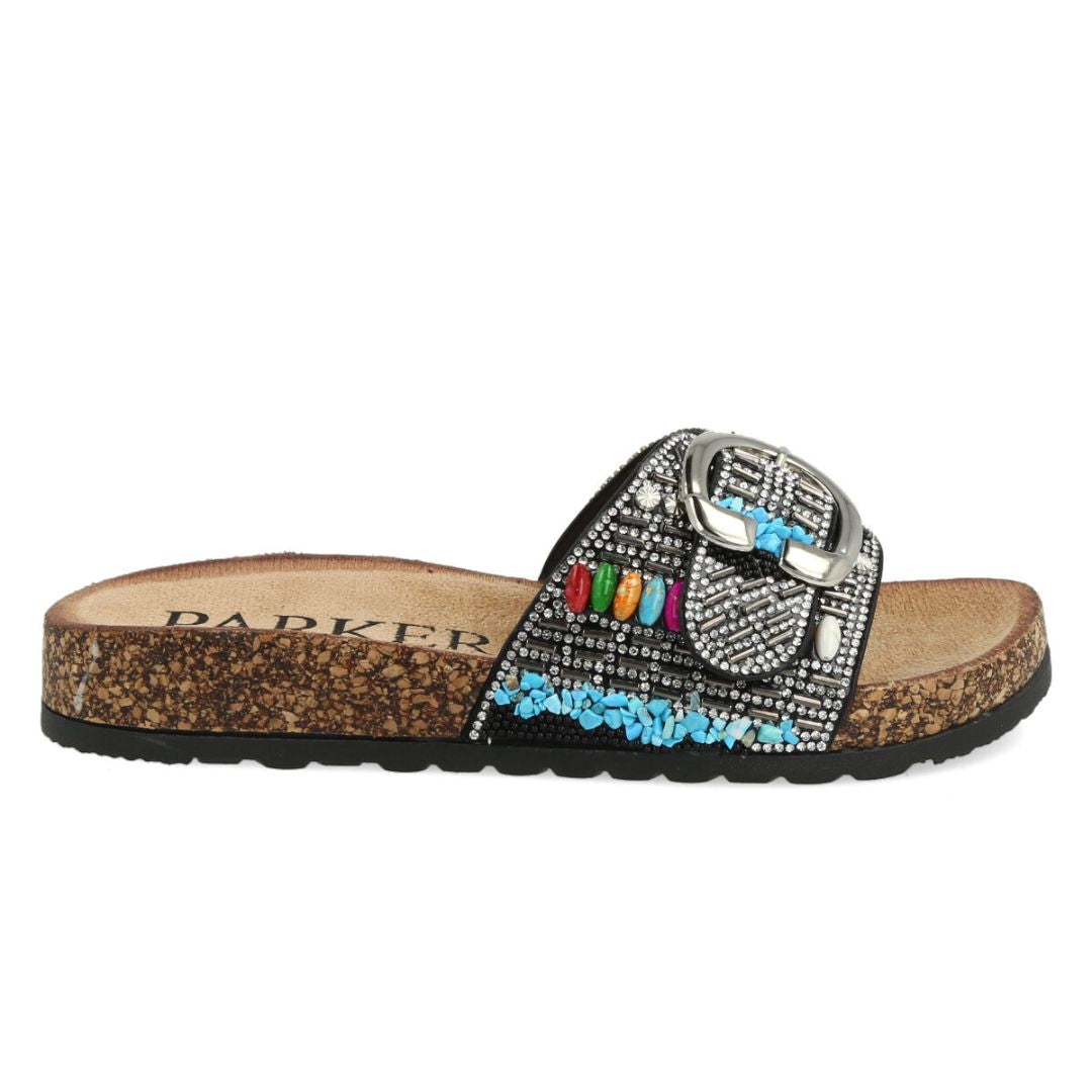 Uma Parker Ciabatta Black con Pietre e Perline